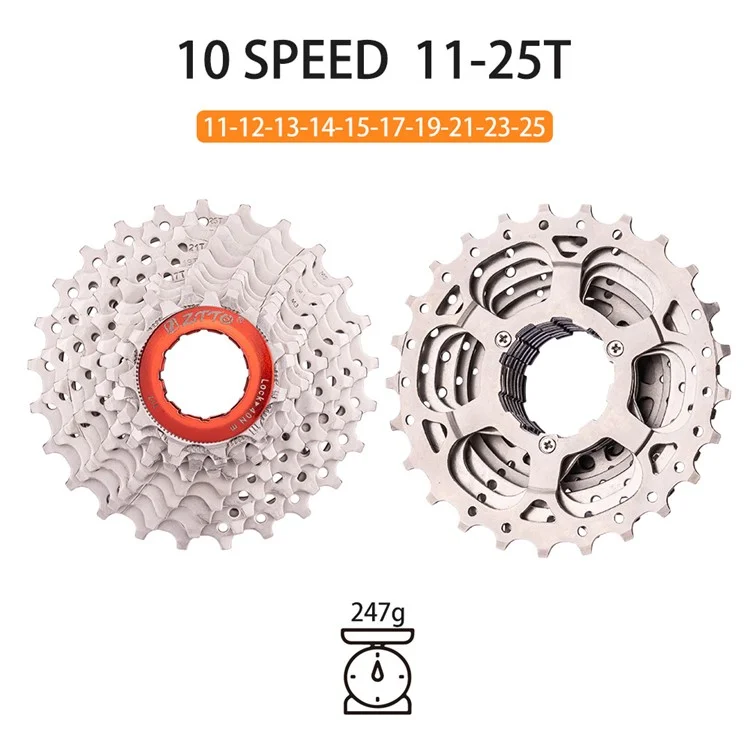 ZTTO Silver 10 Speed Flywheel Bike Cassette for Road Bicycle - 11T-25T