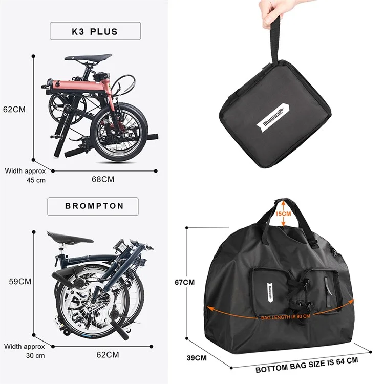 RHINOWALK RF163 14-16 inch Bike Front Bag Folding Shoulder Bag Outdoor Carrying Bag