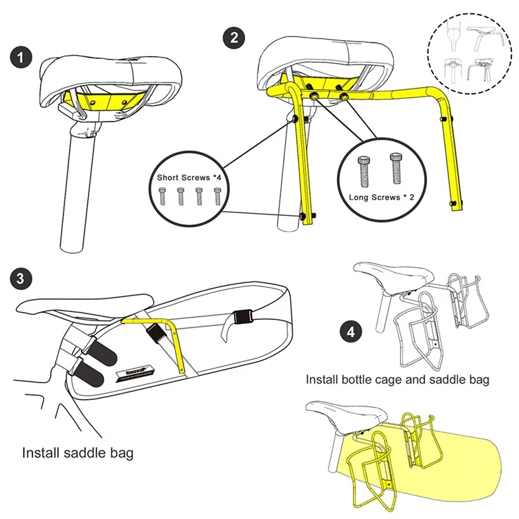 Support de selle en alliage d'aluminium RHINOWALK pour sac de selle Stabilisateur anti-secousse
