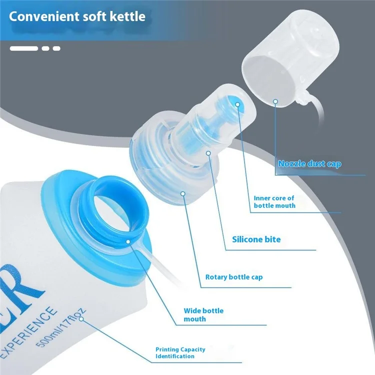 NEWBOLER BOT003 1Pc 500ml Outdoor Collapsible Water Bottle Flexible Water Bag (BPA Free, No FDA)