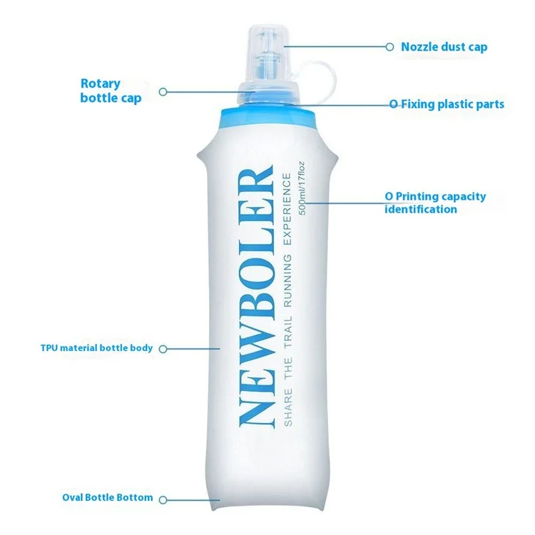 NEWBOLER BOT003 1Pc 500ml Outdoor Collapsible Water Bottle Flexible Water Bag (BPA Free, No FDA)