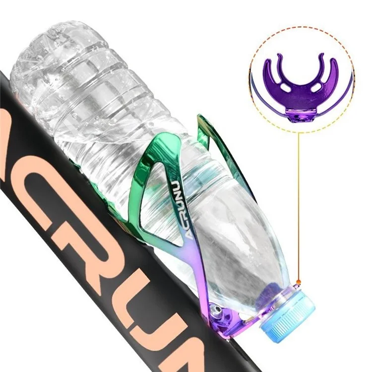 ACRUNU Gradient Bicycle Water Bottle Cage Aluminum Alloy Bike Bottle Holder Bracket - Green+Purple Gradient