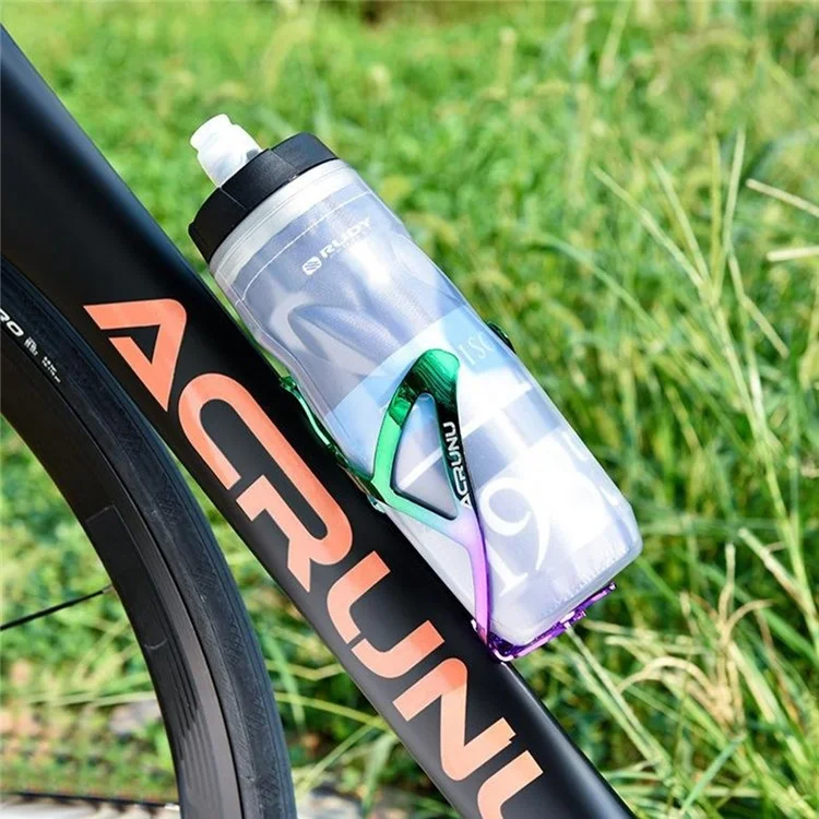 ACRUNU Gradient Bicycle Water Bottle Cage Aluminum Alloy Bike Bottle Holder Bracket - Green+Purple Gradient