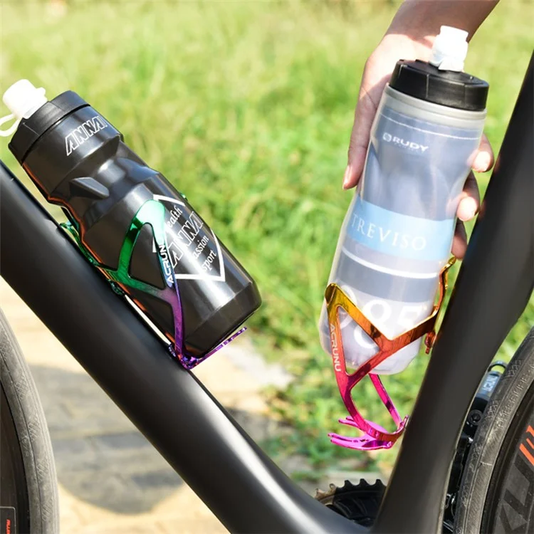 ACRUNU Gradient Bicycle Water Bottle Cage Aluminum Alloy Bike Bottle Holder Bracket - Green+Purple Gradient