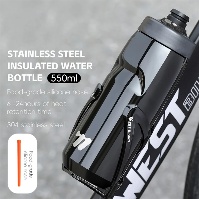 WEST BIKING YP0721053 550ml Stainless Steel Insulated Bottle Sports Cycling Water Bottle (BPA-Free, No FDA) - Black