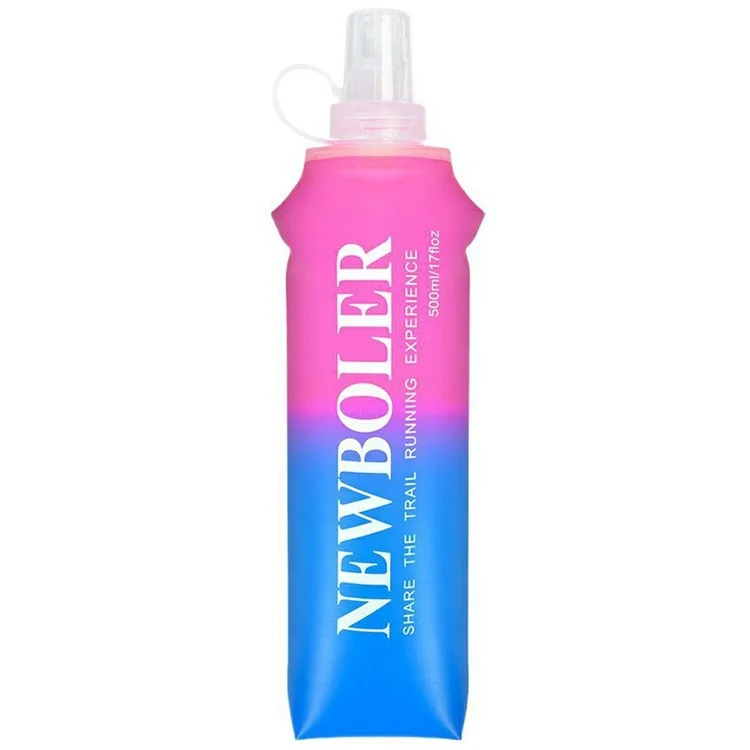 NEWBOLER 250ml TPU Collapsible Water Bottle Soft Flask Gradient Color Sports Portable Bottle for Marathon (No FDA, BPA Free) - Pink Blue