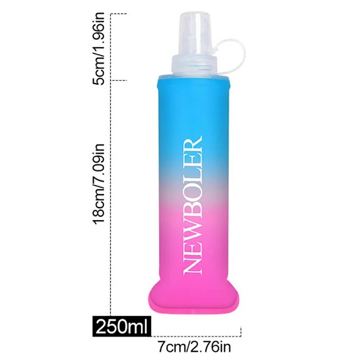 NEWBOLER 250ml TPU Collapsible Water Bottle Soft Flask Gradient Color Sports Portable Bottle for Marathon (No FDA, BPA Free) - Pink Blue