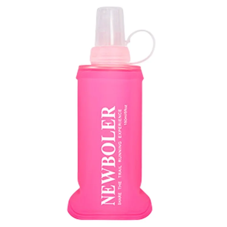 NEWBOLER Outdoor Sports Water Bottle 150ml Portable Collapsible TPU Soft Water Bag for Running (No FDA, BPA-Free) - Hot Pink
