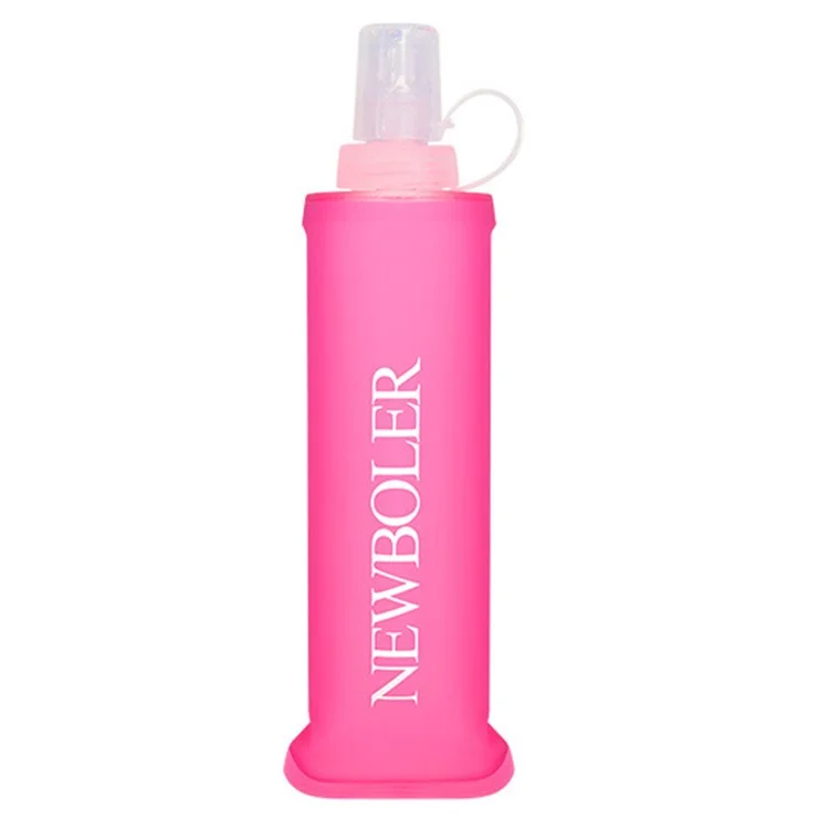 NEWBOLER Outdoor Sports Water Bottle 250ml Portable Collapsible TPU Soft Water Bag for Running (No FDA, BPA-Free) - Hot Pink