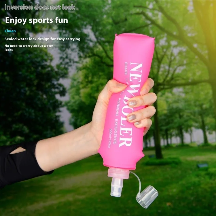 NEWBOLER Outdoor Sports Water Bottle 250ml Portable Collapsible TPU Soft Water Bag for Running (No FDA, BPA-Free) - Hot Pink