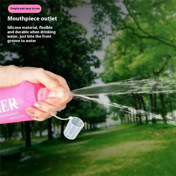 NEWBOLER Outdoor Sports Water Bottle 250ml Portable Collapsible TPU Soft Water Bag for Running (No FDA, BPA-Free) - Hot Pink