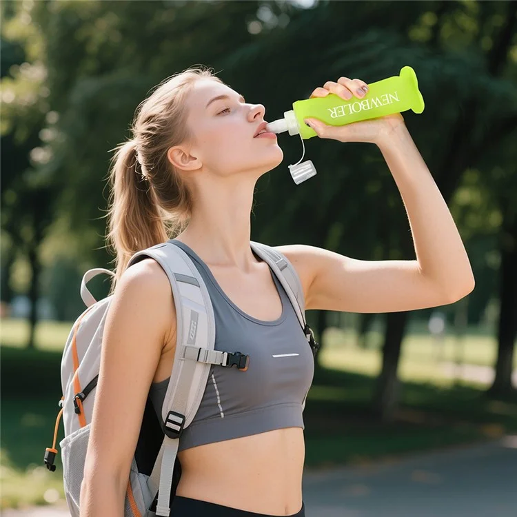 NEWBOLER Outdoor Sports Water Bottle 250ml Portable Collapsible TPU Soft Water Bag for Running (No FDA, BPA-Free) - Hot Pink