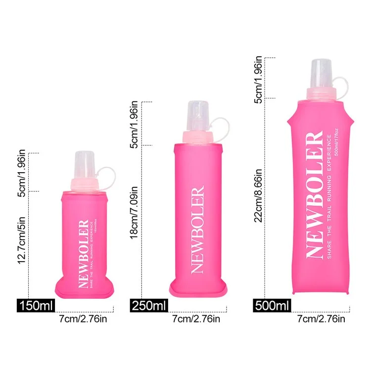 NEWBOLER Outdoor Sports Water Bottle 250ml Portable Collapsible TPU Soft Water Bag for Running (No FDA, BPA-Free) - Hot Pink