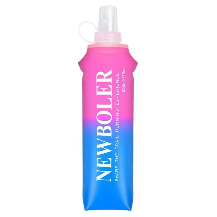 NEWBOLER 500ml TPU Collapsible Water Bottle Soft Flask Gradient Color Sports Portable Bottle for Marathon (No FDA, BPA Free) - Pink Blue