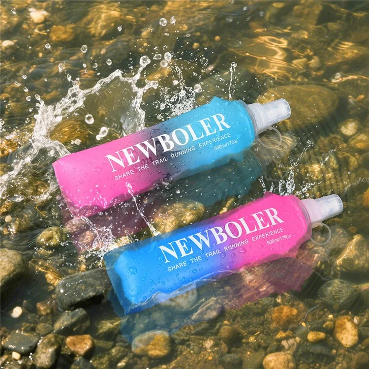 NEWBOLER 500ml TPU Collapsible Water Bottle Soft Flask Gradient Color Sports Portable Bottle for Marathon (No FDA, BPA Free) - Pink Blue