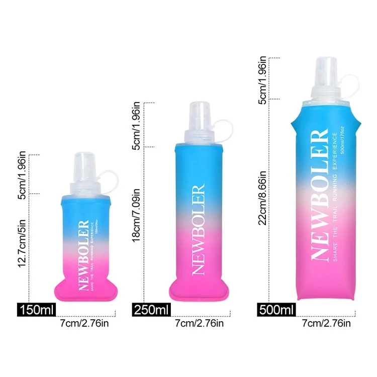 NEWBOLER 500ml TPU Collapsible Water Bottle Soft Flask Gradient Color Sports Portable Bottle for Marathon (No FDA, BPA Free) - Pink Blue