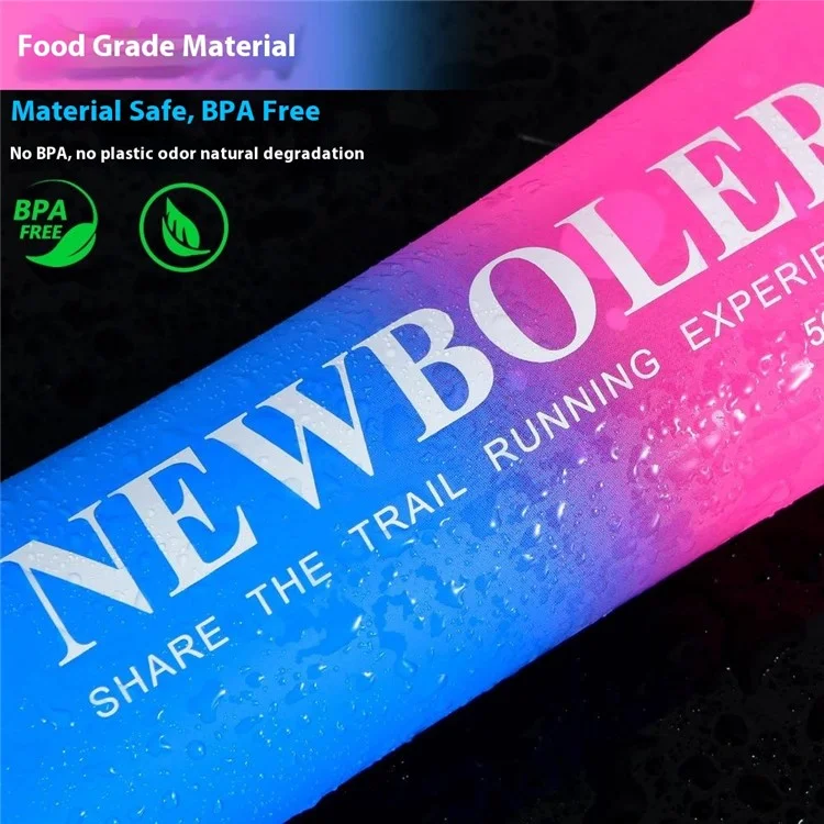 NEWBOLER 500ml TPU Collapsible Water Bottle Soft Flask Gradient Color Sports Portable Bottle for Marathon (No FDA, BPA Free) - Pink Blue