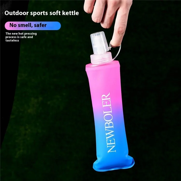 NEWBOLER 500ml TPU Collapsible Water Bottle Soft Flask Gradient Color Sports Portable Bottle for Marathon (No FDA, BPA Free) - Pink Blue