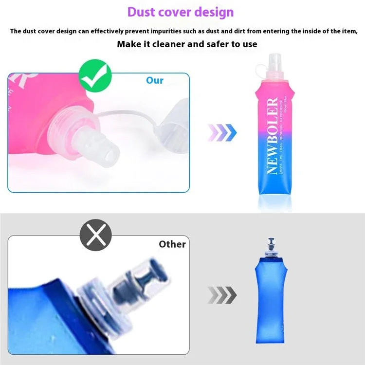 NEWBOLER 500ml TPU Collapsible Water Bottle Soft Flask Gradient Color Sports Portable Bottle for Marathon (No FDA, BPA Free) - Pink Blue