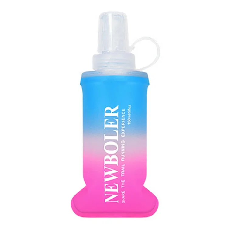 NEWBOLER 150ml TPU Collapsible Water Bottle Soft Flask Gradient Color Sports Portable Bottle for Marathon (No FDA, BPA Free) - Blue White Pink