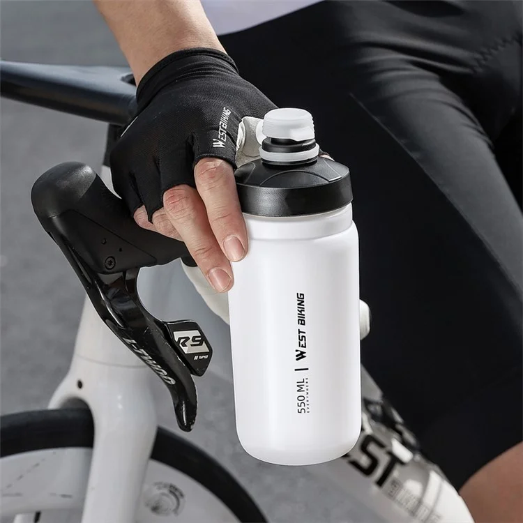 WEST BIKING 550ML Bottiglia d'Acqua per Ciclismo per Bici da Strada e Mountain Bike, Borraccia Anti-Perdita, Tipo Largo (Privo di BPA, No FDA) - Bianco
