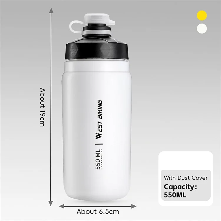 WEST BIKING 550ML Bottiglia d'Acqua per Ciclismo per Bici da Strada e Mountain Bike, Borraccia Anti-Perdita, Tipo Largo (Privo di BPA, No FDA) - Bianco