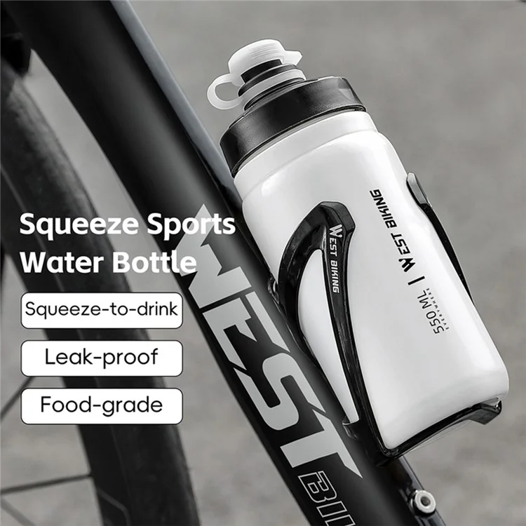 WEST BIKING 550ML Bottiglia d'Acqua per Ciclismo per Bici da Strada e Mountain Bike, Borraccia Anti-Perdita, Tipo Largo (Privo di BPA, No FDA) - Bianco