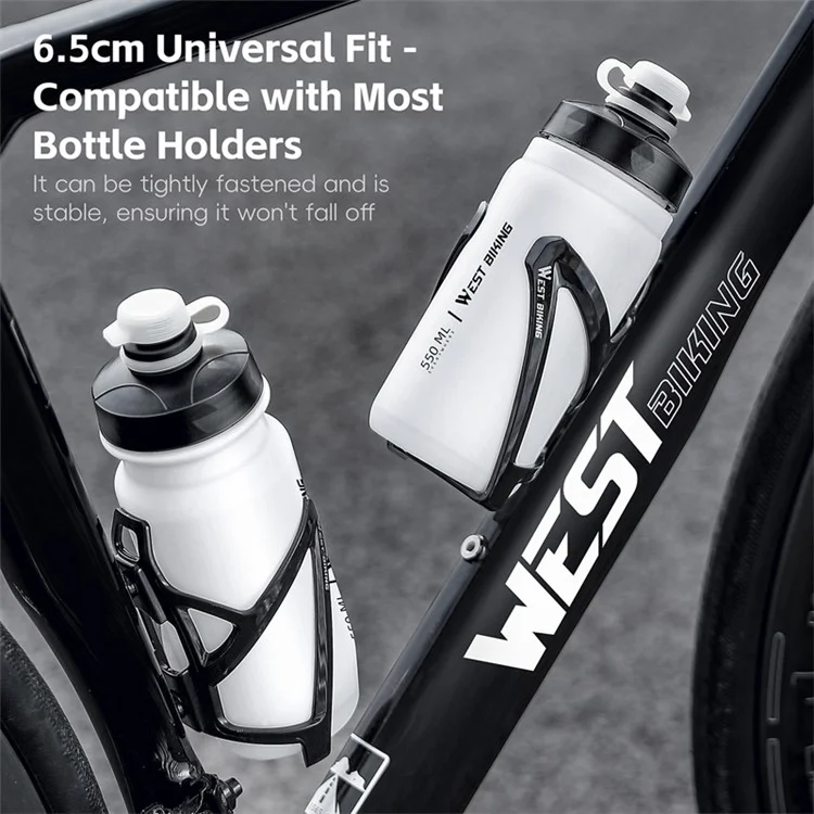 WEST BIKING 550ML Bottiglia d'Acqua per Ciclismo per Bici da Strada e Mountain Bike, Borraccia Anti-Perdita, Tipo Largo (Privo di BPA, No FDA) - Bianco