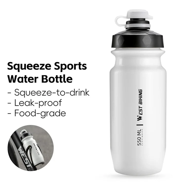 WEST BIKING 550ML Bottiglia d'Acqua Antiperditaper Ciclismo per Bici da Strada e Montagna (Senza BPA, No FDA) - Bianco