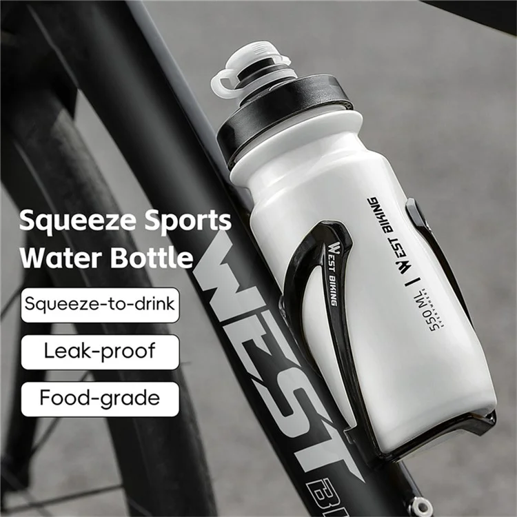 WEST BIKING 550ML Bottiglia d'Acqua Antiperditaper Ciclismo per Bici da Strada e Montagna (Senza BPA, No FDA) - Bianco