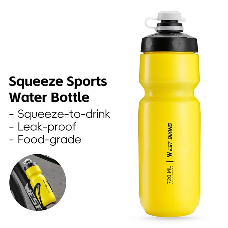 WEST BIKING YP0721055 Bottiglia d'acqua da 720 ml per bicicletta da strada e mountain bike Borraccia a prova di perdite (senza BPA, no FDA) - Giallo