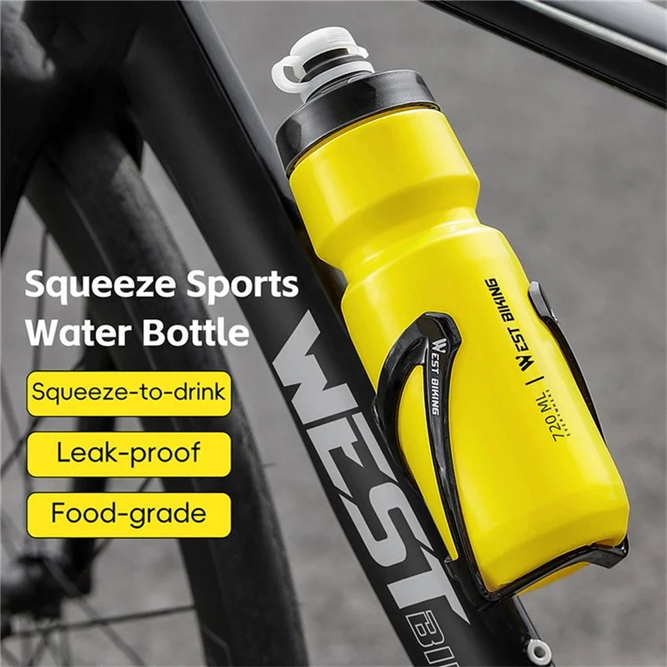 WEST BIKING YP0721055 Bottiglia d'acqua da 720 ml per bicicletta da strada e mountain bike Borraccia a prova di perdite (senza BPA, no FDA) - Giallo