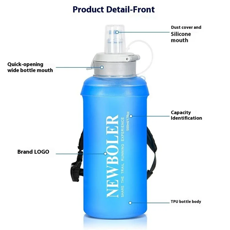 Garrafa de Água Dobrável NEWBOLER BIKF-BOT217 500ml para Maratona, Corrida e Hidratação Manual (Sem BPA, Sem FDA)