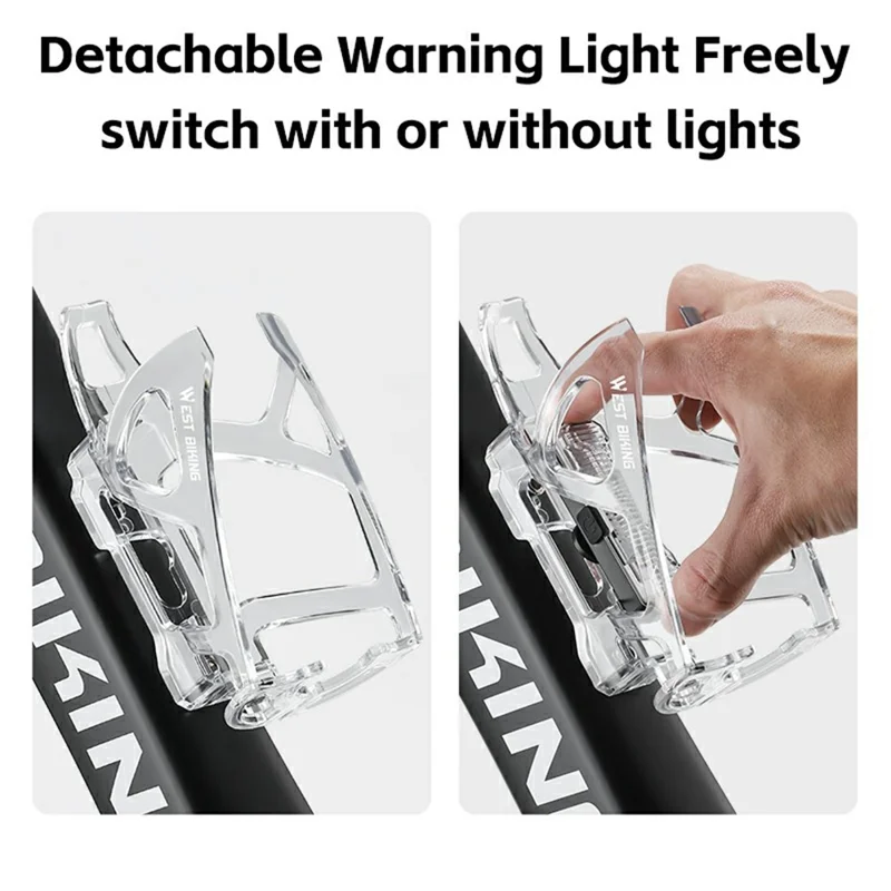 WEST BIKING YP0704049 For Mountain Road Bike Water Bottle Cage with Detachable Warning Light - Transparent
