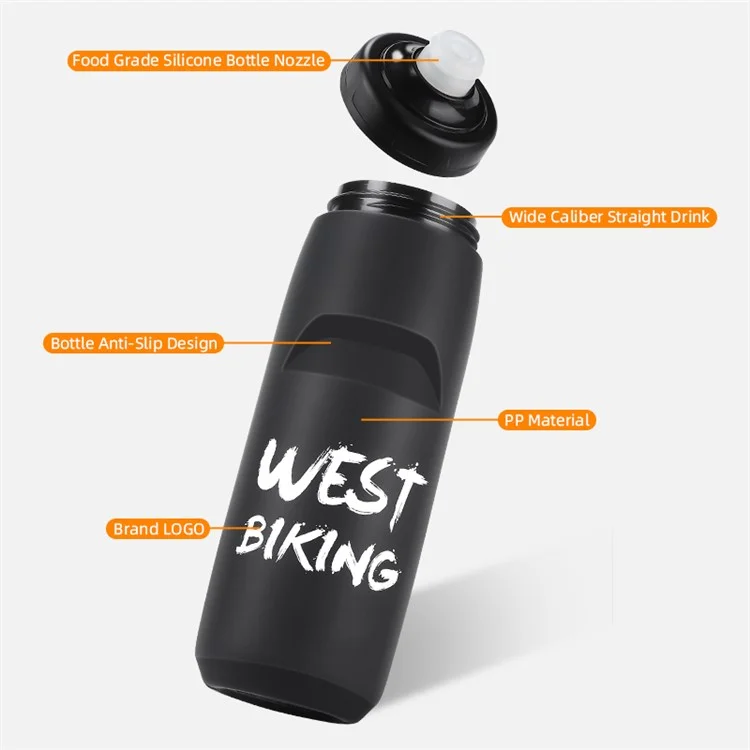 WEST BIKING YP0721042 750ML PP+Silicone Water Bottle Outdoor Camping Drinking Cup (BPA Free, without FDA Certification) - Matte / Black