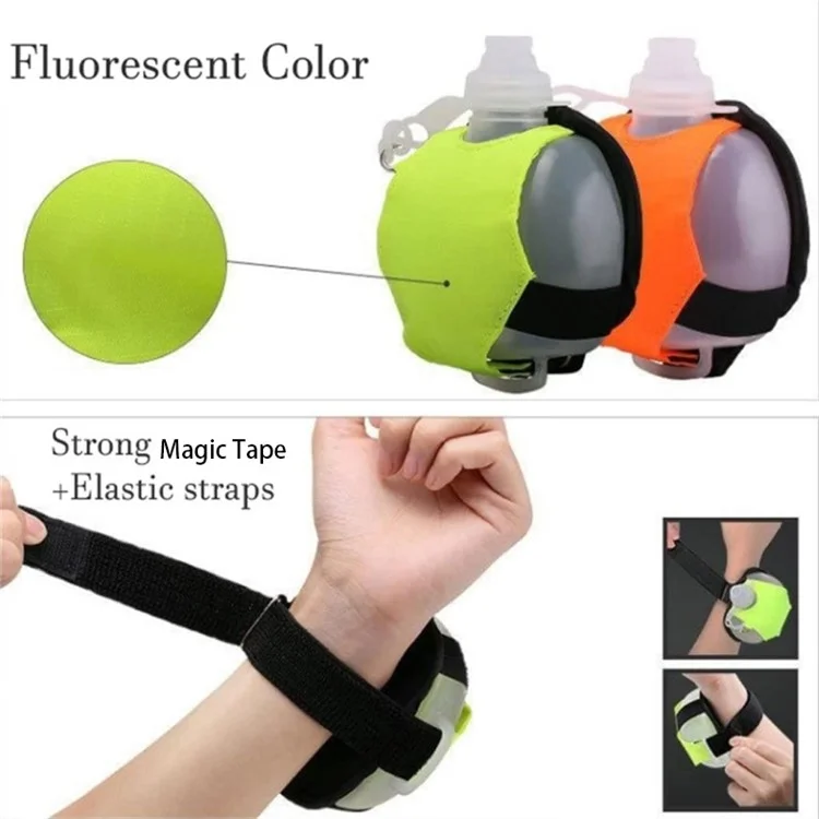 Botella de Agua Deportiva con Mango para Muñeca, Mini, Manos Libres para Correr, Gimnasio (Sin BPA, Sin Certificado FDA) - Naranja Fluorescente
