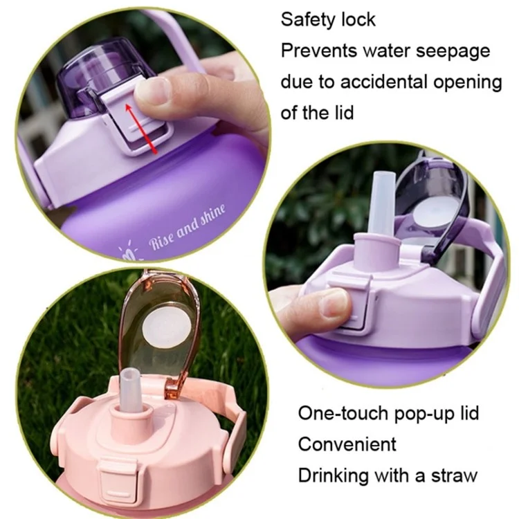 3PCS PC Sports Water Bottles Set Drinking Bottles Cups with Drinking Time, Volume Scale, Straw (BPA-Free, No FDA Certified) - Blue / Purple