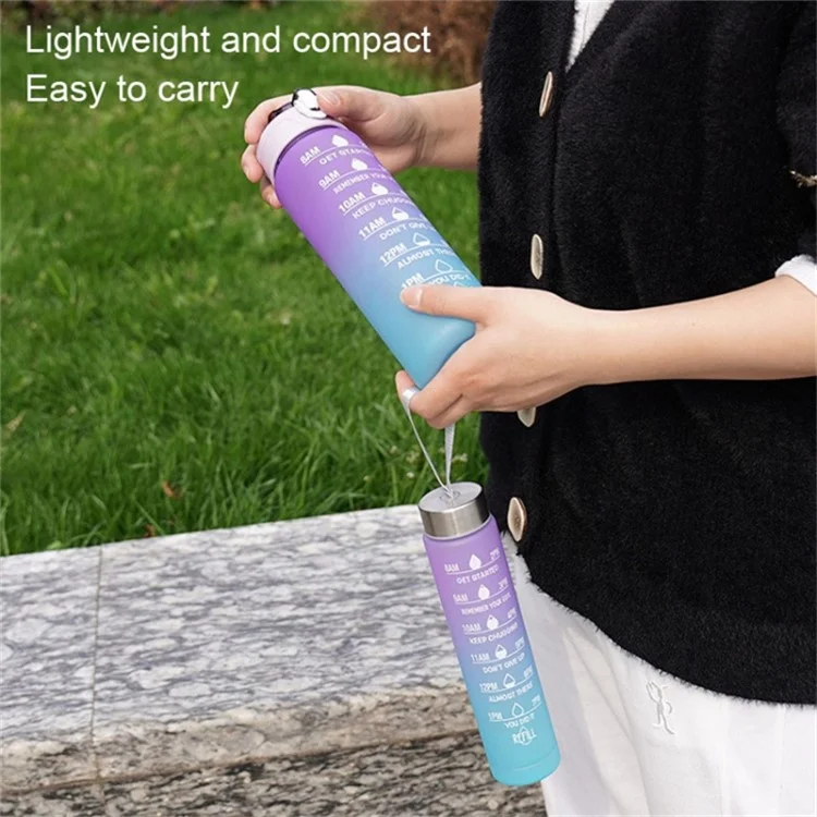 3PCS PC Sports Water Bottles Set Drinking Bottles Cups with Drinking Time, Volume Scale, Straw (BPA-Free, No FDA Certified) - Blue / Purple