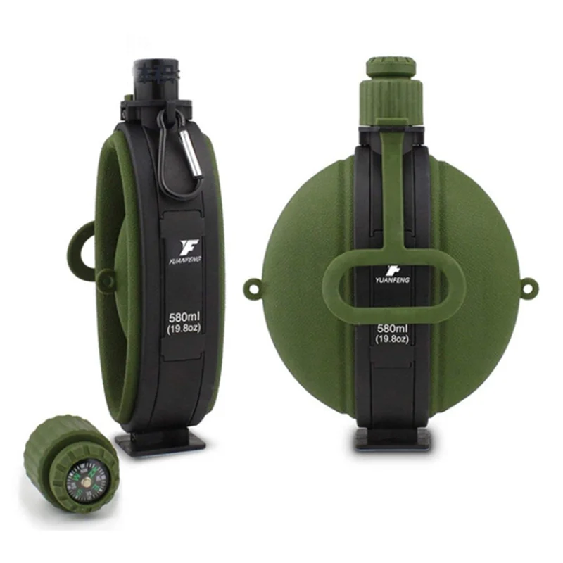 580ml Collapsible Silicone Water Bottle with Compass (No FDA, BPA-Free) - Red