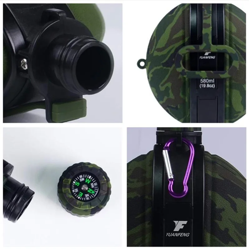 580ml Collapsible Silicone Water Bottle with Compass (No FDA, BPA-Free) - Red