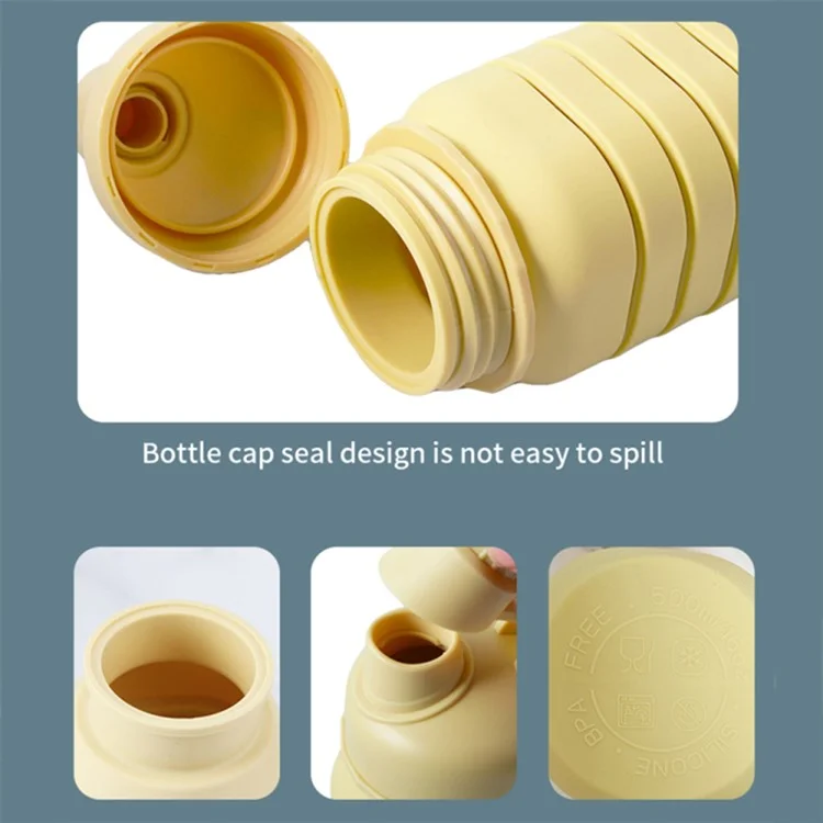 Bouteille d'eau pliable de 500 ml pour le camping en plein air, étanche, en silicone + PP (sans FDA, sans BPA) - Jaune