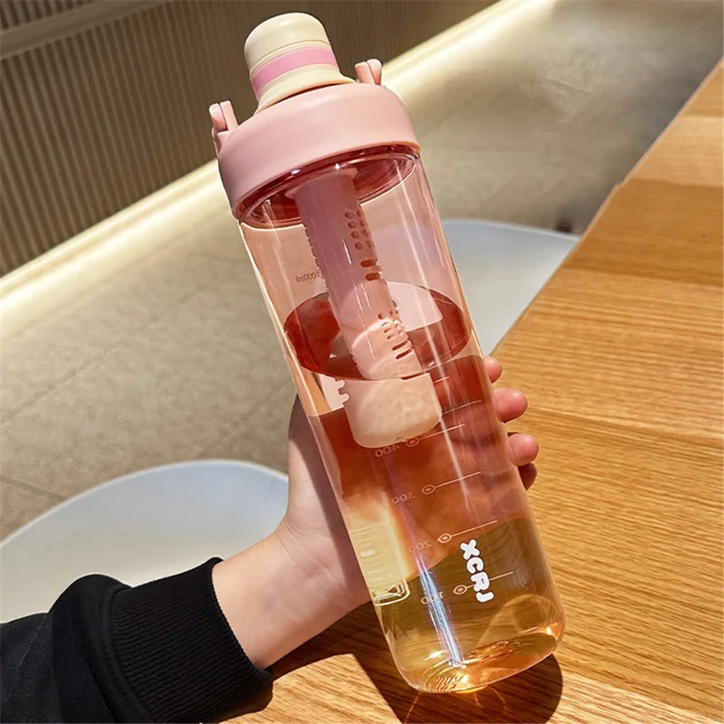 1000ml Gradient Color Drinking Cup Outdoor Portable Water Bottle with Tea Divider - Tangerine Pink