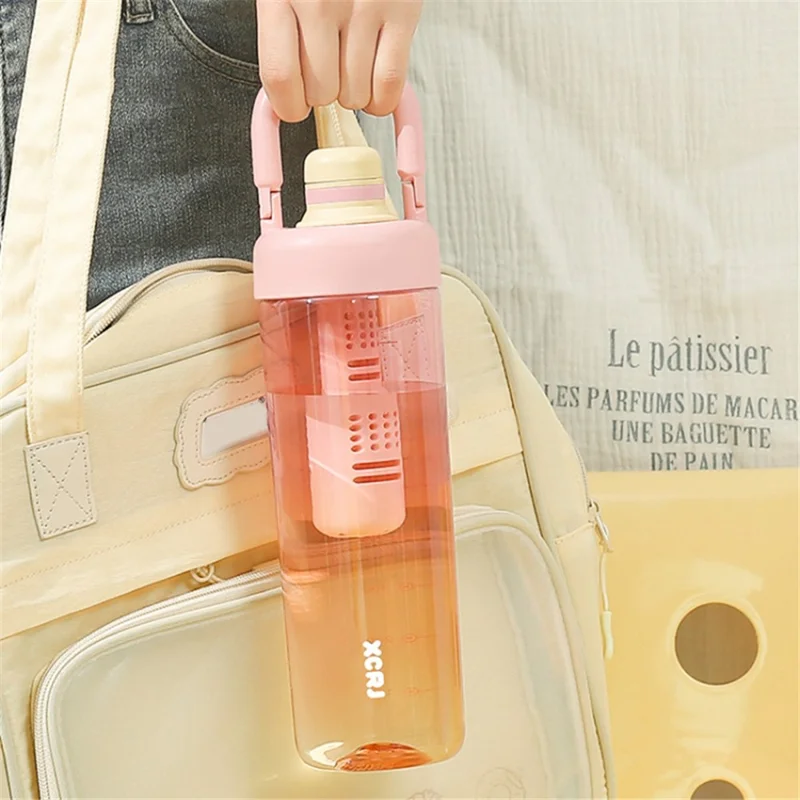 1000ml Gradient Color Drinking Cup Outdoor Portable Water Bottle with Tea Divider - Tangerine Pink