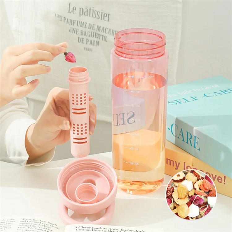 1000ml Gradient Color Drinking Cup Outdoor Portable Water Bottle with Tea Divider - Tangerine Pink