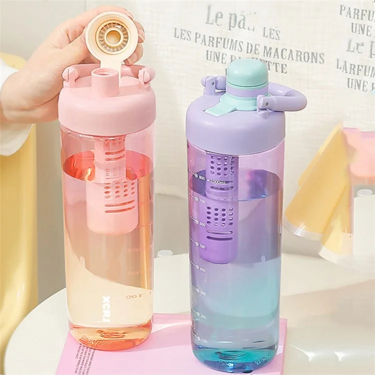 1000ml Gradient Color Drinking Cup Outdoor Portable Water Bottle with Tea Divider - Tangerine Pink