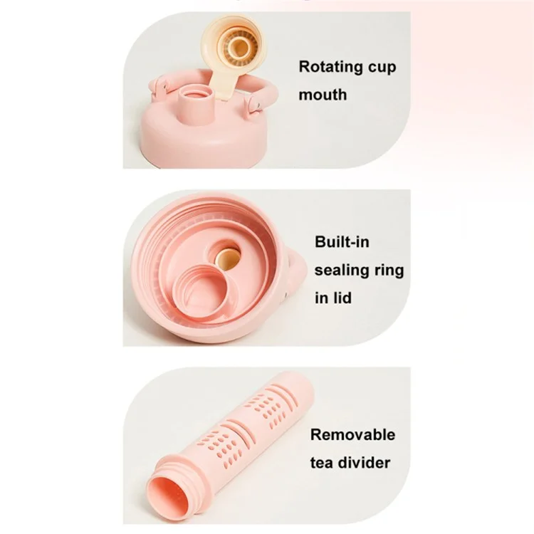 1000ml Gradient Color Drinking Cup Outdoor Portable Water Bottle with Tea Divider - Tangerine Pink