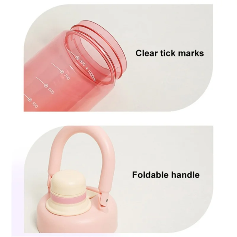 1000ml Gradient Color Drinking Cup Outdoor Portable Water Bottle with Tea Divider - Tangerine Pink