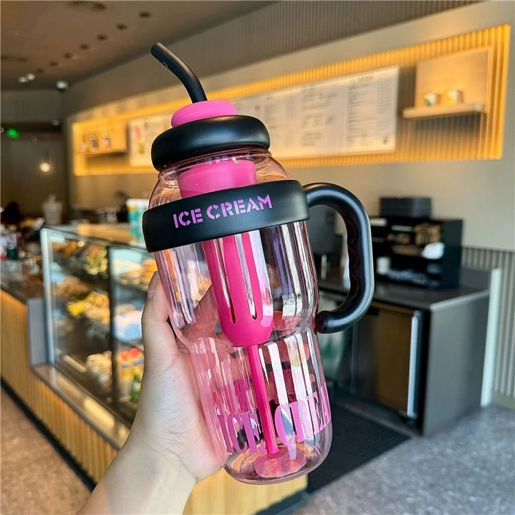 1200ml Water Bottles with Straw Tea Strainer PP+Silicone Bottle for Gym Outdoor Activities (No FDA, BPA-Free) - Black  /  Red