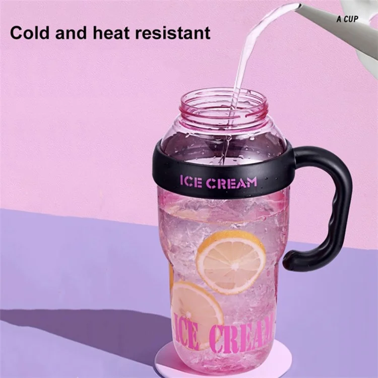 1200ml Water Bottles with Straw Tea Strainer PP+Silicone Bottle for Gym Outdoor Activities (No FDA, BPA-Free) - Black  /  Red