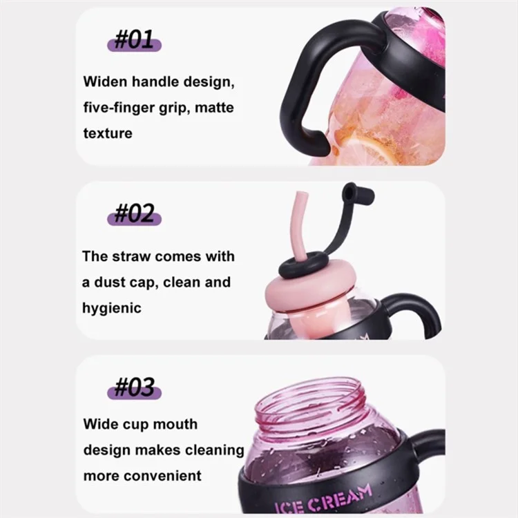 1200ml Water Bottles with Straw Tea Strainer PP+Silicone Bottle for Gym Outdoor Activities (No FDA, BPA-Free) - Black  /  Red